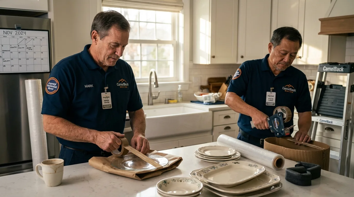 Professional crew packing kitchen dishware in Saint Johnsbury, VT
